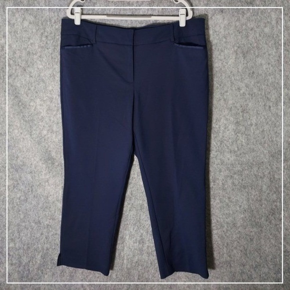 New York Company Pants Women 16 Navy Straight Crop Office Career Stretch Classic